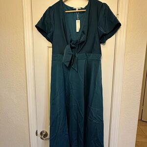 Poppy Satin Midi Dress - Persian Blue